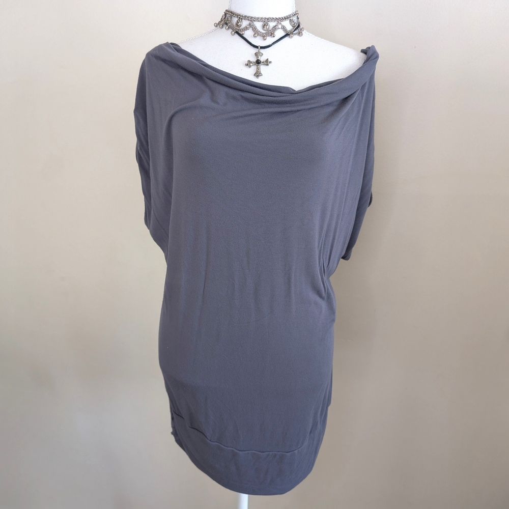 Y2K Gray Cowl Neck Slouchy Tunic